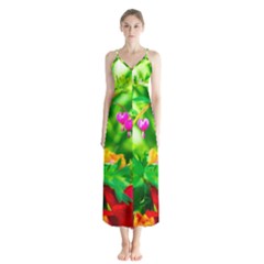 Bleeding Heart Flowers In Spring Button Up Chiffon Maxi Dress by FunnyCow