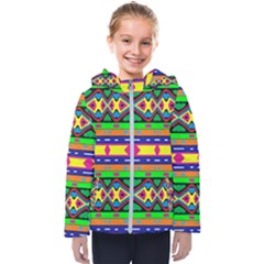 Distorted Colorful Shapes And Stripes                                        Kids  Hooded Puffer Jacket by LalyLauraFLM