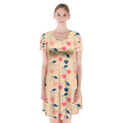 Heart Cherries Cream Short Sleeve V-neck Flare Dress by snowwhitegirl