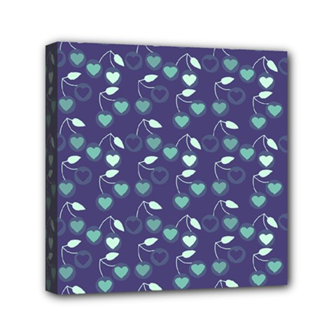 Heart Cherries Blue Mini Canvas 6  X 6  by snowwhitegirl