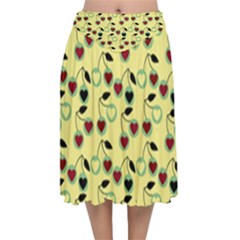 Yellow Heart Cherries Velvet Flared Midi Skirt by snowwhitegirl