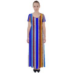 Colorful Wood And Metal Pattern High Waist Short Sleeve Maxi Dress by FunnyCow