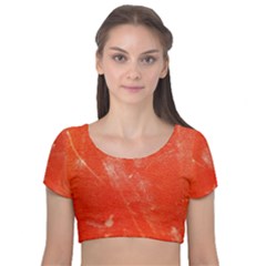 Grunge Red Tarpaulin Texture Velvet Short Sleeve Crop Top  by FunnyCow