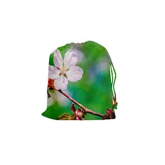 Sakura Flowers On Green Drawstring Pouches (small)  by FunnyCow