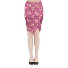 Yellow Pink Cherries Midi Wrap Pencil Skirt by snowwhitegirl