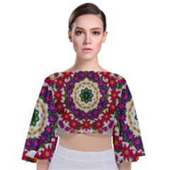 Fauna Fantasy Bohemian Midsummer Flower Style Tie Back Butterfly Sleeve Chiffon Top by pepitasart