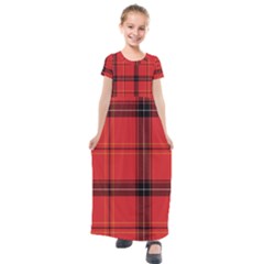 Red Plaid Kids  Short Sleeve Maxi Dress by snowwhitegirl