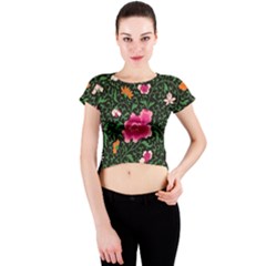 Pink Japan Floral Crew Neck Crop Top by snowwhitegirl