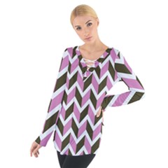 Zigzag Chevron Pattern Pink Brown Tie Up Tee by snowwhitegirl