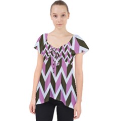 Zigzag Chevron Pattern Pink Brown Lace Front Dolly Top by snowwhitegirl