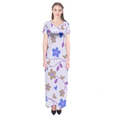 Blue Vintage Flowers Short Sleeve Maxi Dress by snowwhitegirl