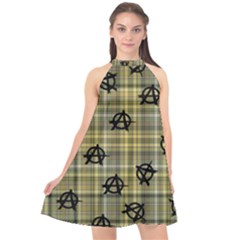 Yellow Plaid Anarchy Halter Neckline Chiffon Dress  by snowwhitegirl