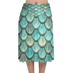 Aqua Mermaid Scale Velvet Flared Midi Skirt by snowwhitegirl