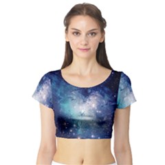 Nebula Blue Short Sleeve Crop Top by snowwhitegirl