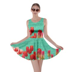 Green Denim Flowers Skater Dress by snowwhitegirl