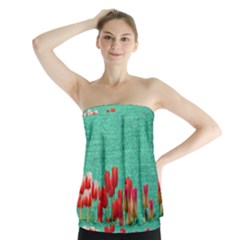 Green Denim Flowers Strapless Top by snowwhitegirl