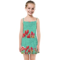 Green Denim Flowers Kids Summer Sun Dress by snowwhitegirl