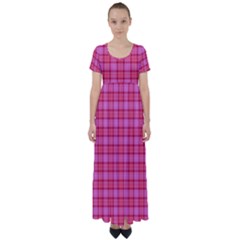 Valentine Pink Red Plaid High Waist Short Sleeve Maxi Dress by snowwhitegirl