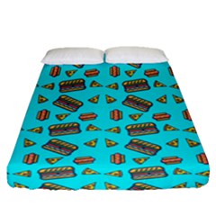 Fast Food Blue Fitted Sheet (queen Size) by snowwhitegirl