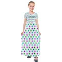 Eye Dots Green Violet Kids  Short Sleeve Maxi Dress by snowwhitegirl