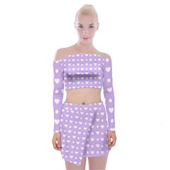 Hearts Dots Purple Off Shoulder Top With Mini Skirt Set by snowwhitegirl