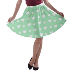 Hearts Dots Green A-line Skater Skirt by snowwhitegirl