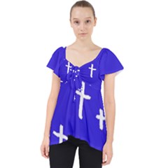 Blue White Cross Lace Front Dolly Top by snowwhitegirl