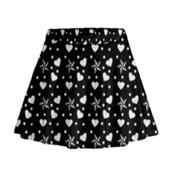 Hearts And Star Dot Black Mini Flare Skirt by snowwhitegirl