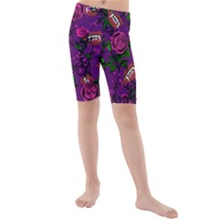 Purple  Rose Vampire Kids  Mid Length Swim Shorts by snowwhitegirl