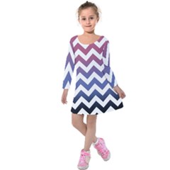 Pink Blue Black Ombre Chevron Kids  Long Sleeve Velvet Dress by snowwhitegirl