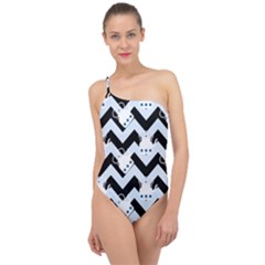 Blue Teapot Chevron Classic One Shoulder Swimsuit by snowwhitegirl