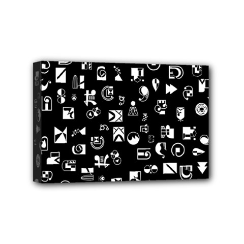 White On Black Abstract Symbols Mini Canvas 6  X 4  (stretched) by FunnyCow