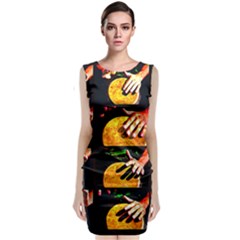 Drum Beat Collage Sleeveless Velvet Midi Dress by FunnyCow