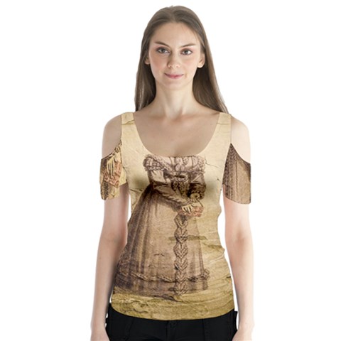 Lady 2507645 960 720 Butterfly Sleeve Cutout Tee  by vintage2030