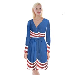 Dark American Flag Long Sleeve Velvet Front Wrap Dress by lwdstudio