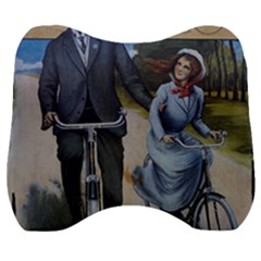 Couple On Bicycle Velour Head Support Cushion by vintage2030