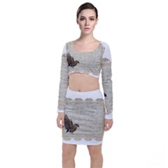 Tag Bird Long Sleeve Crop Top & Bodycon Skirt Set by vintage2030