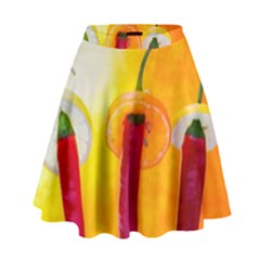 Three Red Chili Peppers High Waist Skirt by FunnyCow