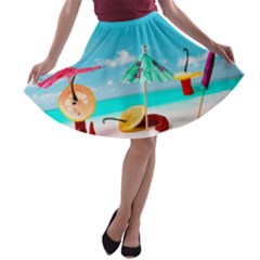 Red Chili Peppers On The Beach A-line Skater Skirt by FunnyCow