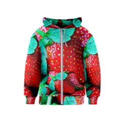 Red Strawberries Kids  Zipper Hoodie by FunnyCow