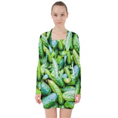 Pile Of Green Cucumbers V-neck Bodycon Long Sleeve Dress by FunnyCow