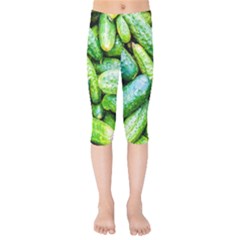 Pile Of Green Cucumbers Kids  Capri Leggings  by FunnyCow