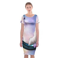 Cute Little Maltese Puppy On The Moon Classic Short Sleeve Midi Dress by FantasyWorld7