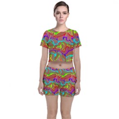 Colorful Wavy Shapes                                      Crop Top And Shorts Co-ord Set by LalyLauraFLM