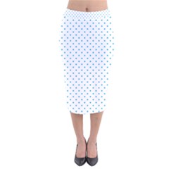 Mini Oktoberfest Bavarian Blue Polkadots On White Velvet Midi Pencil Skirt by PodArtist