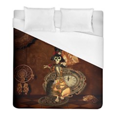 Funny Steampunk Skeleton, Clocks And Gears Duvet Cover (full/ Double Size) by FantasyWorld7