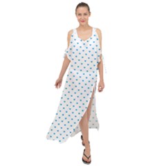 Oktoberfest Bavarian Blue Mini Love Hearts On White Maxi Chiffon Cover Up Dress by PodArtist