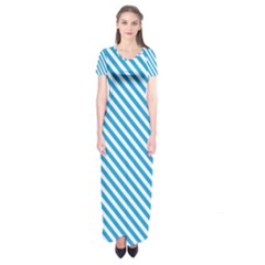 Oktoberfest Bavarian Blue And White Small Candy Cane Stripes Short Sleeve Maxi Dress by PodArtist