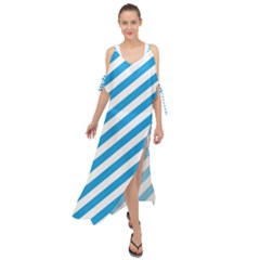 Oktoberfest Bavarian Blue And White Candy Cane Stripes Maxi Chiffon Cover Up Dress by PodArtist