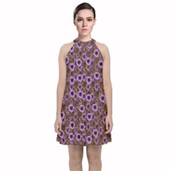 The Sky Is Not The Limit For A Floral Delight Velvet Halter Neckline Dress  by pepitasart